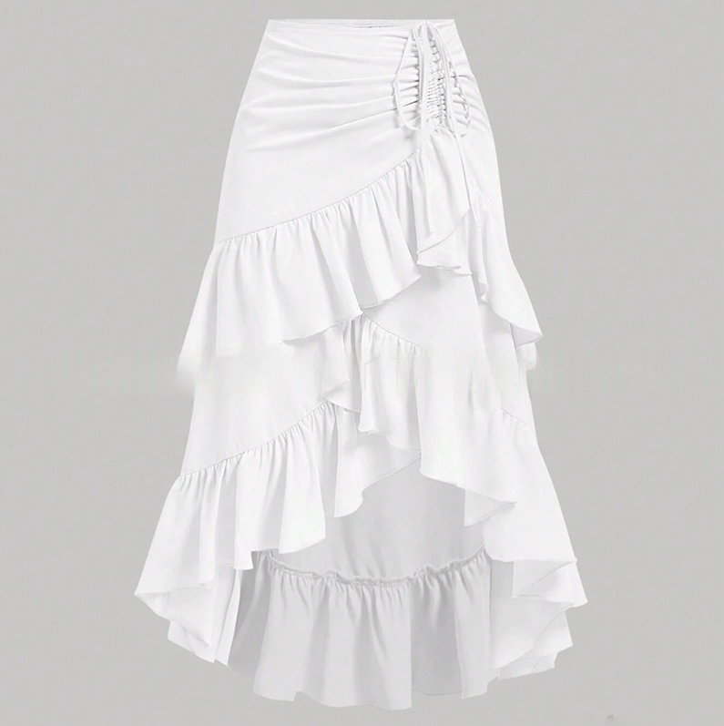 Skirts HOBBY Women's Skirt High Low Ruffled Gabardine Maxi Vintage Satin Khaki Female Clothing Fashion Week Long Skirt