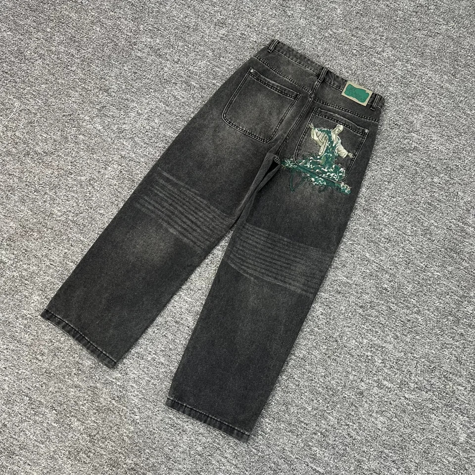 Derschutze Embroidery high quality Denim Pants Vintage men Women Baggy Straight Wide Leg Jeans streetwear 250823Z