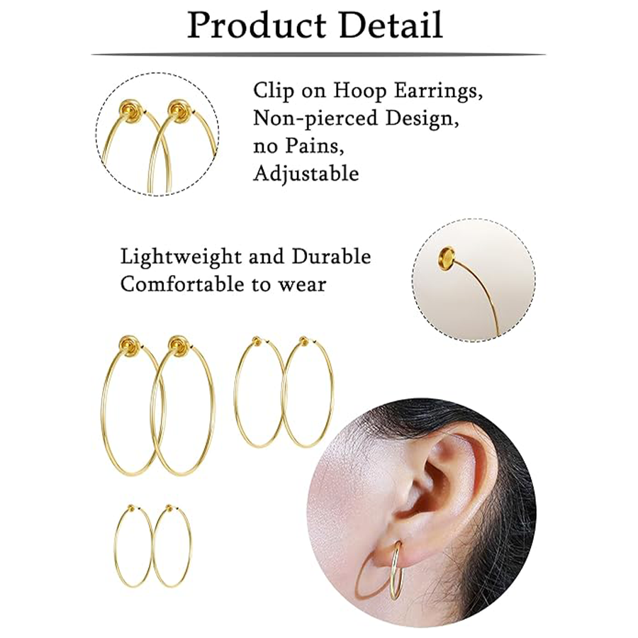 9 Pairs Clip on Hoop Earrings Non Pierced Fake Spring Hoop Earrings for Women Men Gold Tone