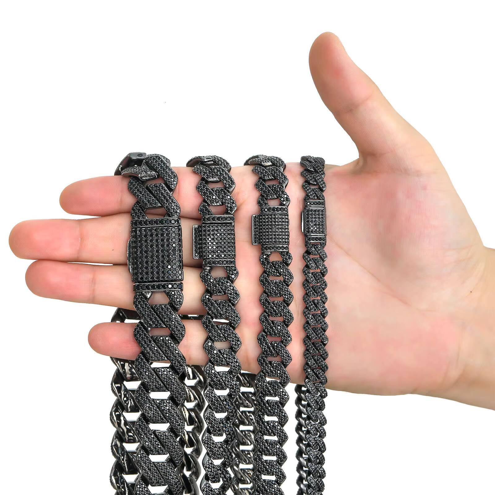 Black Rhodium Mossanite Necklaces Custom VVS Diamonds Chains Iced Out 925 Silver Black Moissanite Cuban Link Chain for Men