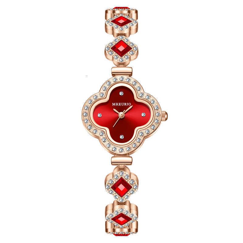 2025 Hot Live Sale Women's Clover Bracelet Quartz Watch - Emerald-Accent, Fashionable Ladies' Watch, Factory Wholesale