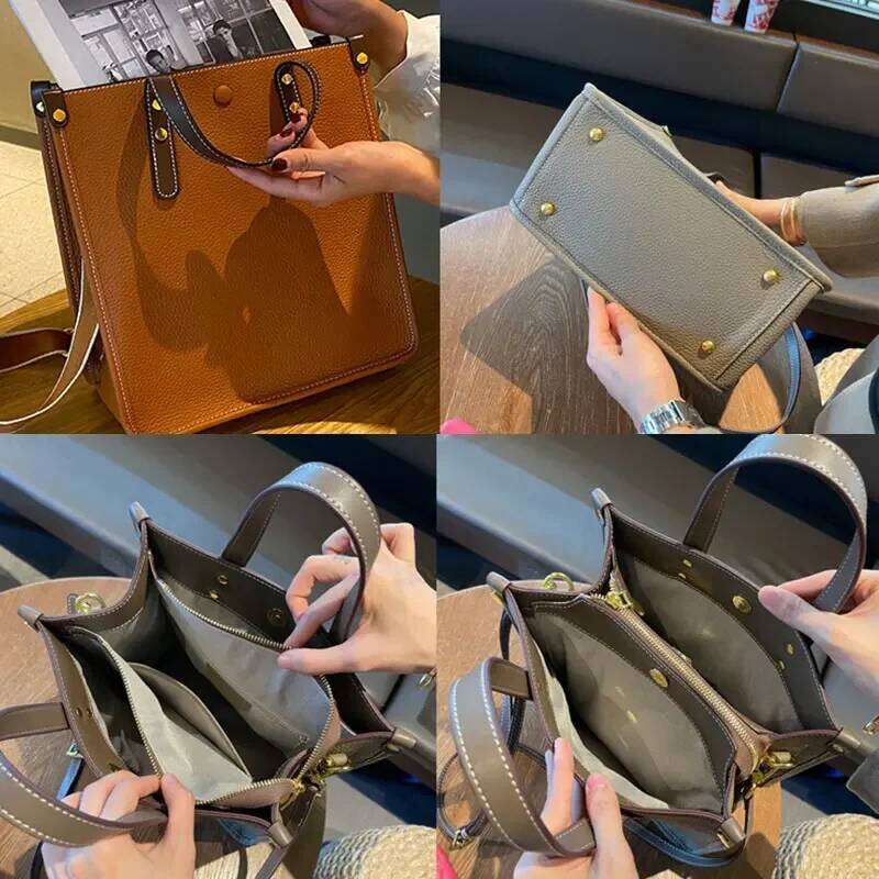 Genuine Leather Women's Bag 2025 New Large Capacity Women Shoulder Bags High Quality Cowhide Rectangle Female Handbags 9020