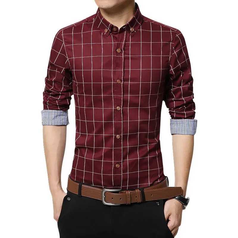 brand Men dress shirts plaid Business mens Work Shirt Casual Cotton Shirts Long Sleeved blouse Fashion slim social Shirts Man X250903