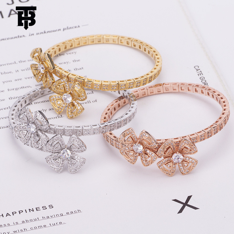 TB BHULAMTE Designer Lady Eternal Petal Bracelet Zircon Fashionable Modern Women's Jewelry Spring Snake Bone Hollow Double Flower Accessory