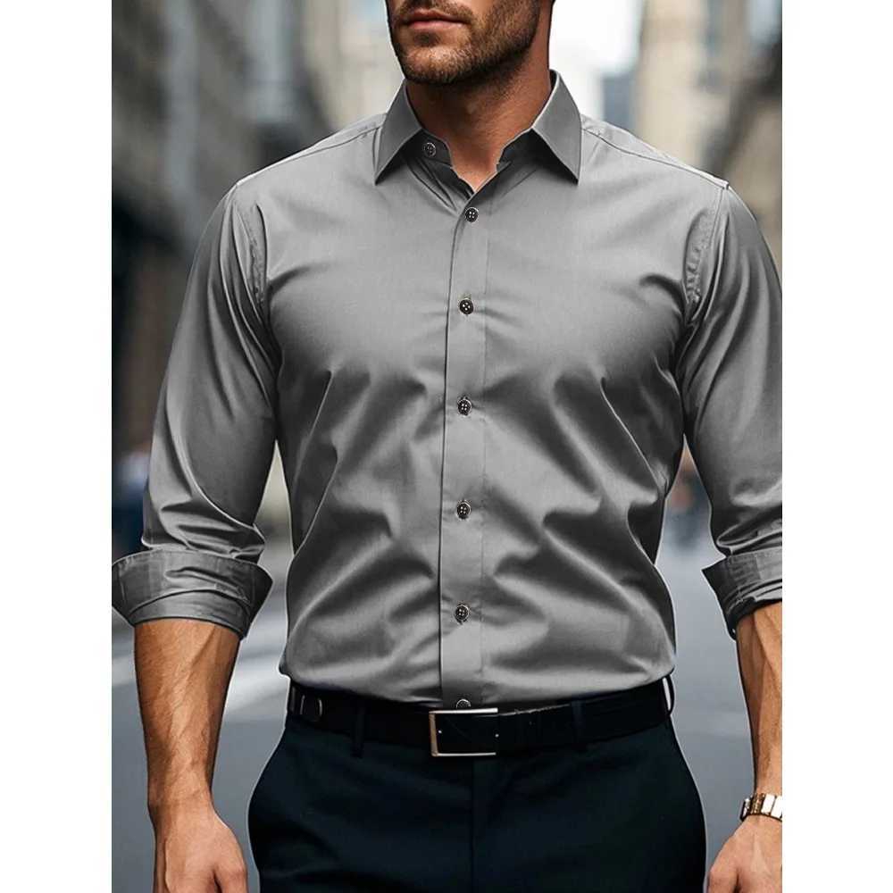 FGKKS Men Casual White Shirt Brand Fashion Solid Color Long Sleeve Elastic Fabric Male Business Dress Shirt X250903