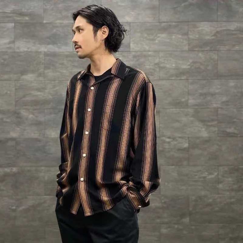 Pdmcms 23ss New Check Open Collar Plaid Striped Artificial Silk Hawaiian Long Sleeved Shirt For Men X250903