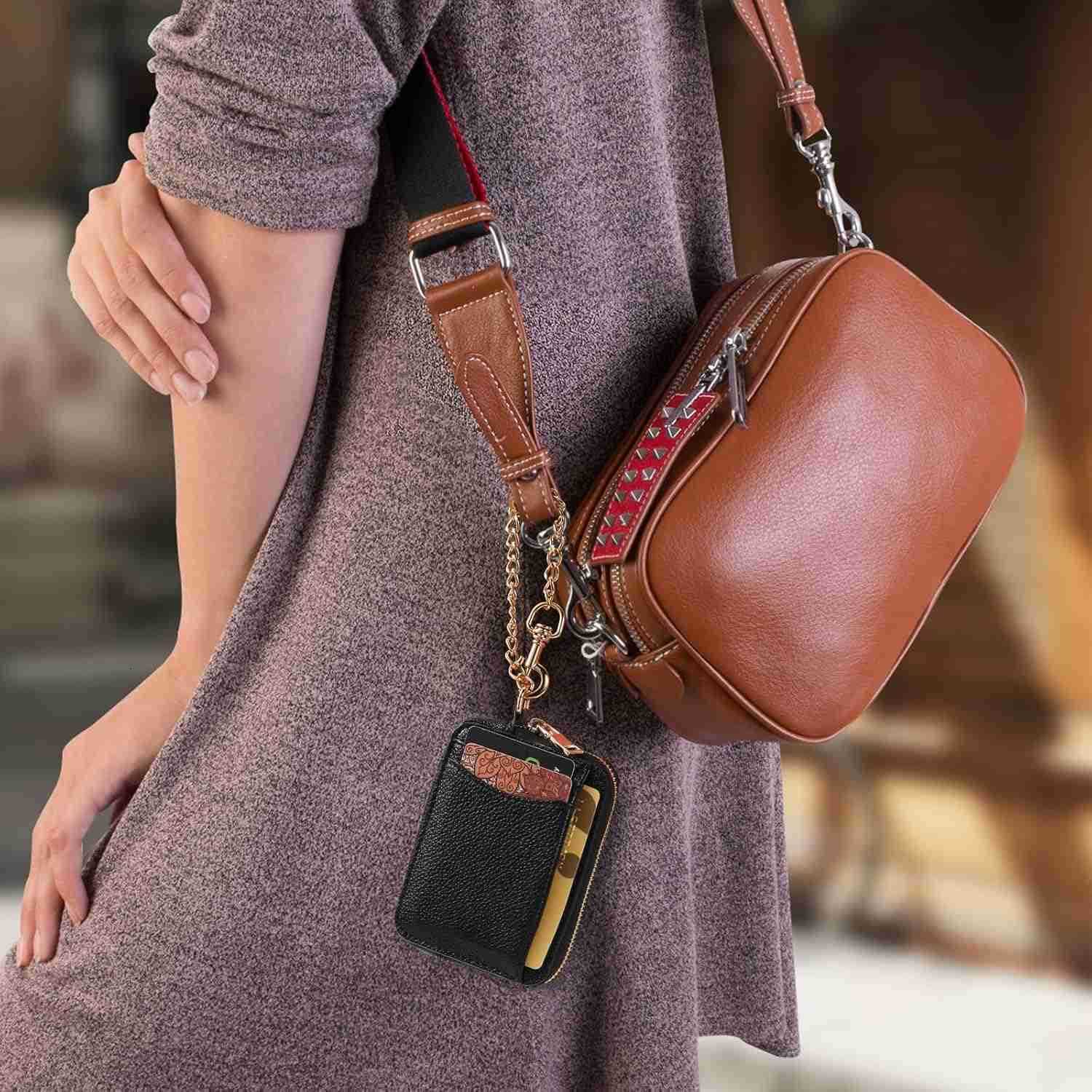 Zip Card Case Keychain Wallet Card Holder Purse Black C260116