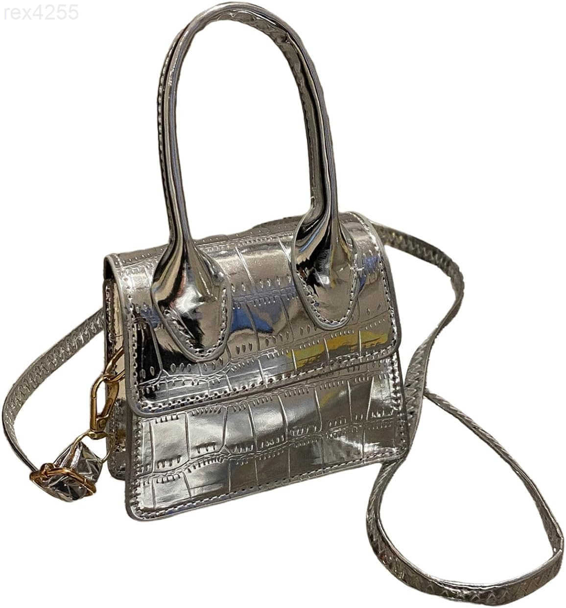 Womens Crocodile Embossed Mini Square Bag Metallic Top Handle Crossbody Handbag Flap Clutch BagsW250903
