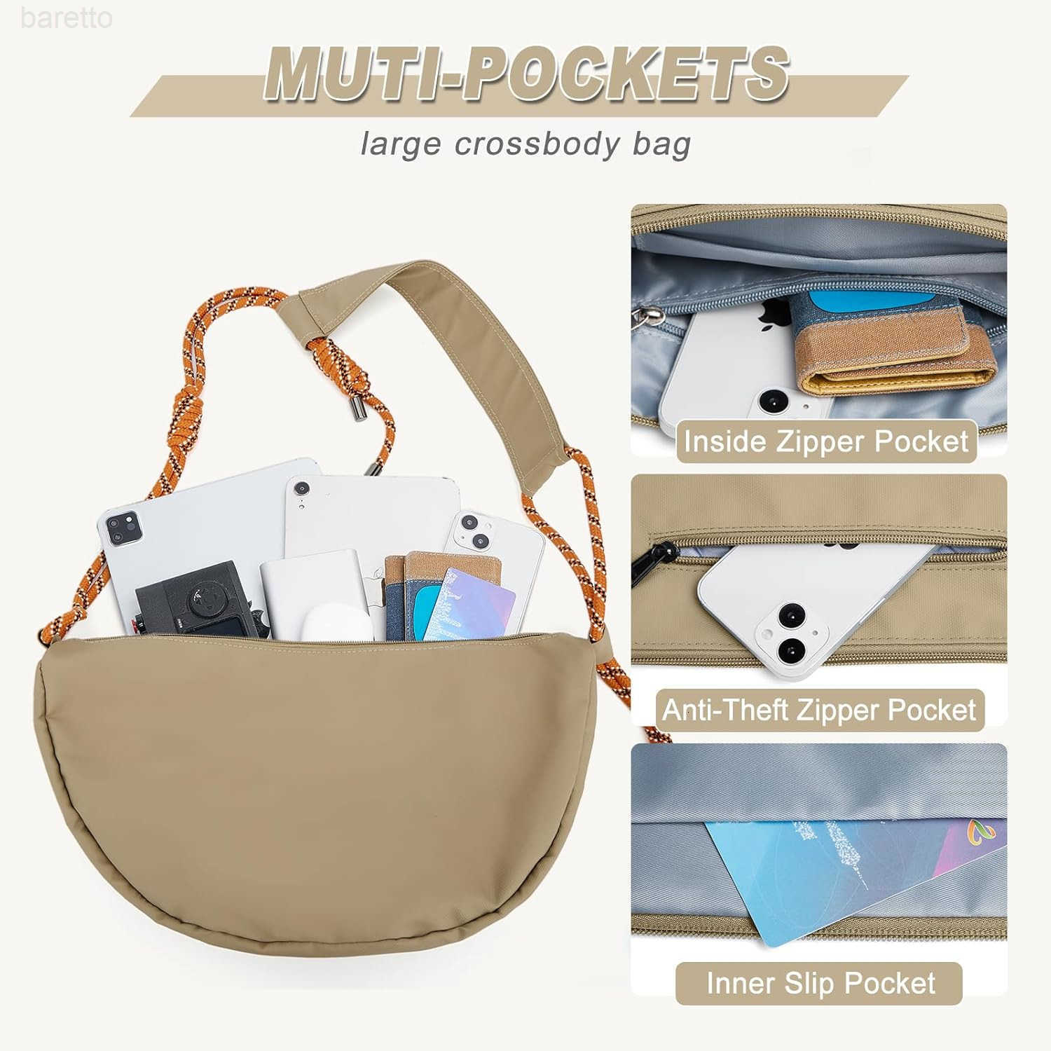 Hobo Crossbody Bag for Women Nylon Crescent Bag Trendy Dumpling Cross Body Bag Half Moon Shoulder Bag M250903