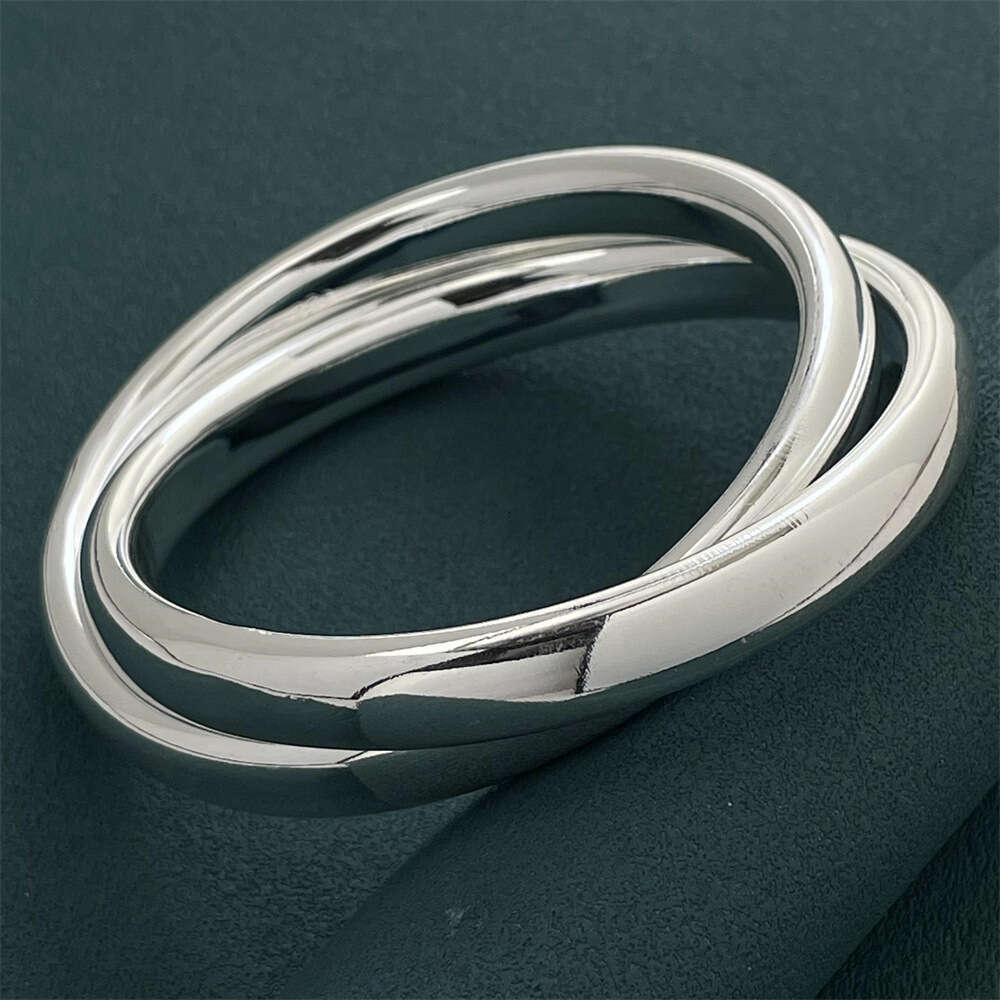 DHpet 2025 Export Silver-Plated Double-Hoop Bracelet, Unisex Fashion Minimalist Style, QB018, In-Stock for Wholesale, White Color