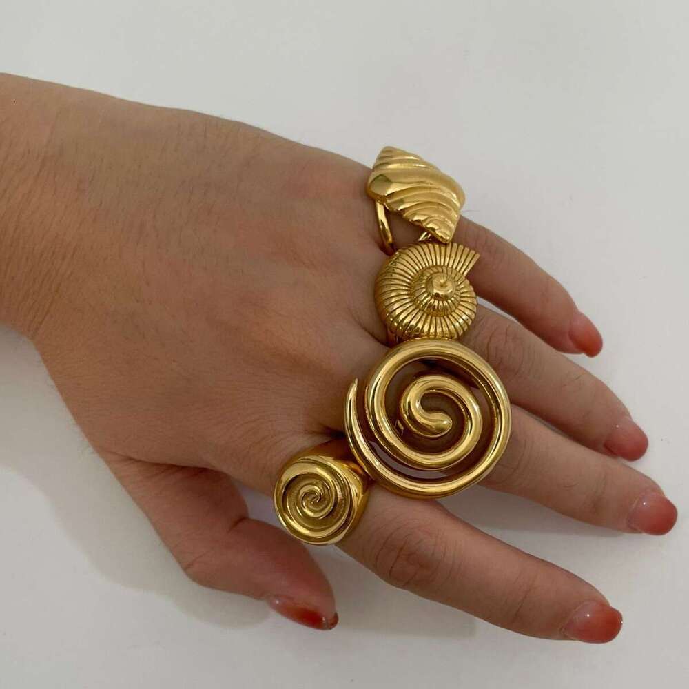 Stainless Steel Conch Spiral Hollow Open Non-Fading Personality Versatile Exaggerated Women's Ring