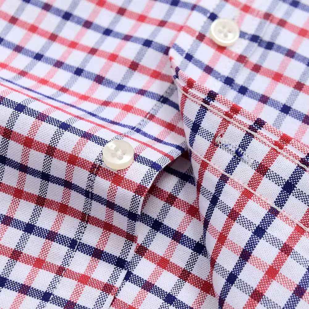 Mens Versatile Casual Checkered Oxford Cotton Shirts Single Pocket Long Sleeve Standardfit Button Down Gingham Striped 7XL 6XL X250903
