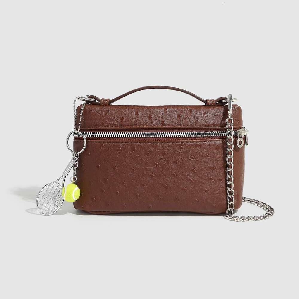 Ostrich Pattern Box Racing Bowling Handbag Casual Single Shoulder Crossbody Chain Women's Bag