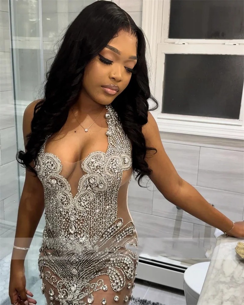 Sexy Sparkly Black Diamonds Beads Short Cocktail Dresses Glitter Crystal Rhinestone Homecoming Party Prom Club Gowns B0313