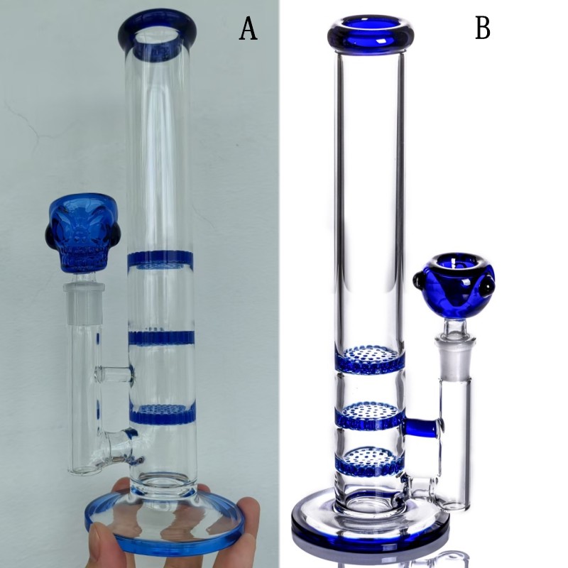 3 Layers Hookahs Blue Glass Bong Smoking Glass Water Pipes Bubbler Percolator Oil Water bongs With 14mm Bowl