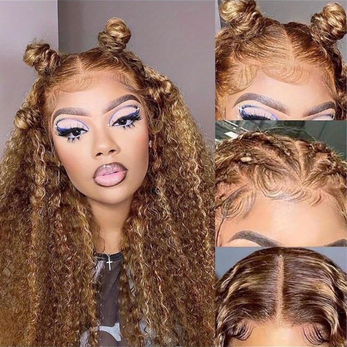 Blonde Highlight Deep Wave Lace Front Wigs Human Hair 360 Pre Plucked Glueless Wigs Honey Blonde Curly Lace Frontal Wigs Wear And Go for Women