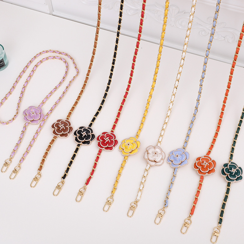 New Camellia Leather Metal Phone Case Lanyard Style Bag Strap Anti-Lost Anti-Drop Chain for Women