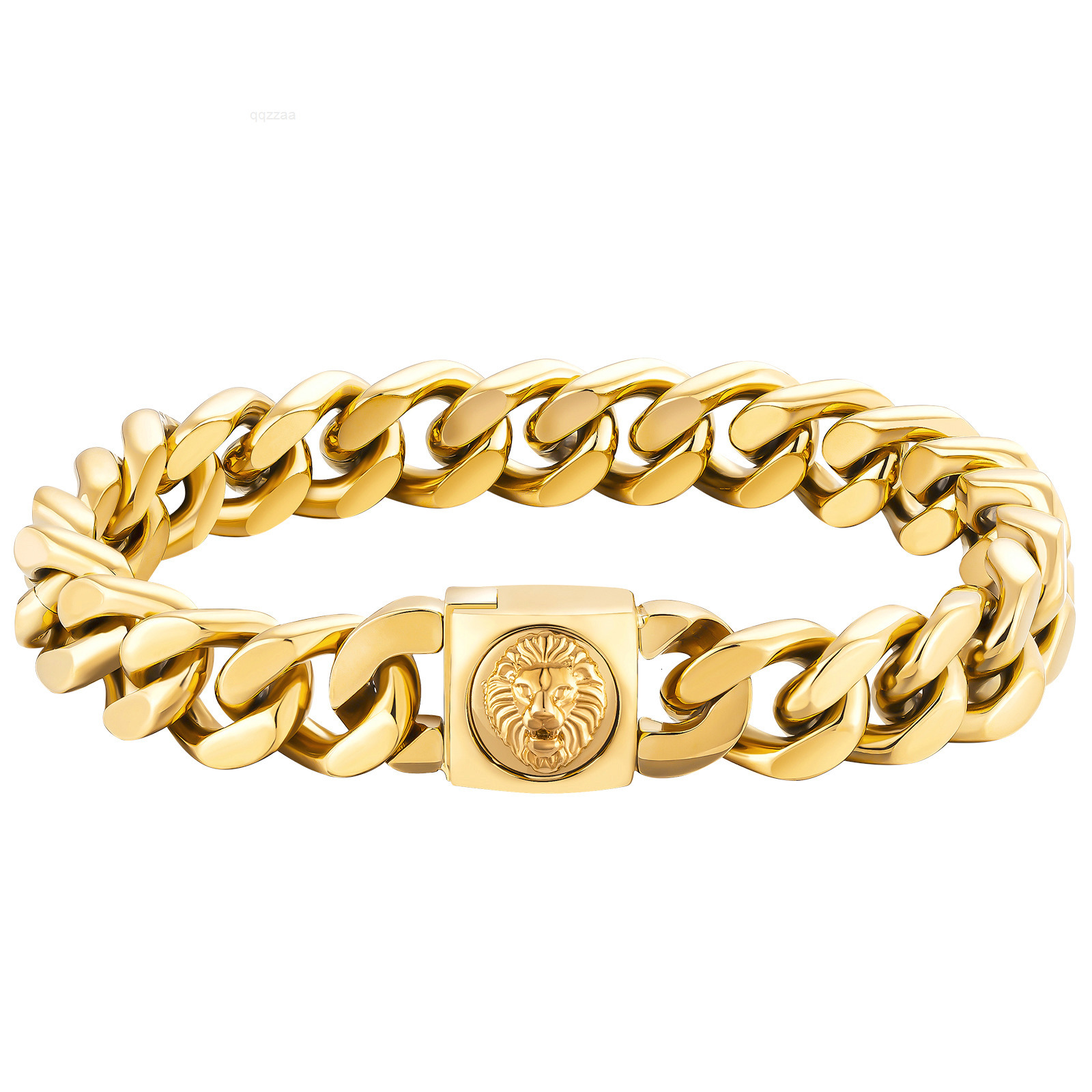 Good Jewelry Gift Lion Head 18K Gold Plated Stainless Steel Cuban Link Hip Hop Men Women 12mm Animal 3d Crown Lion King Bracelet