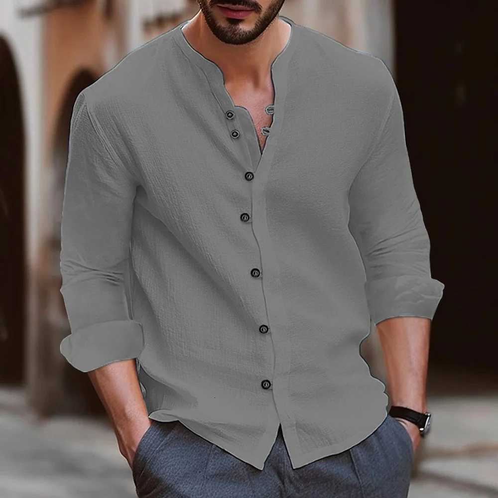Mens shirts standup collar shirts fashionable and casual slim fit solid color mens tops outdoor shopping clothing S3XL X250903