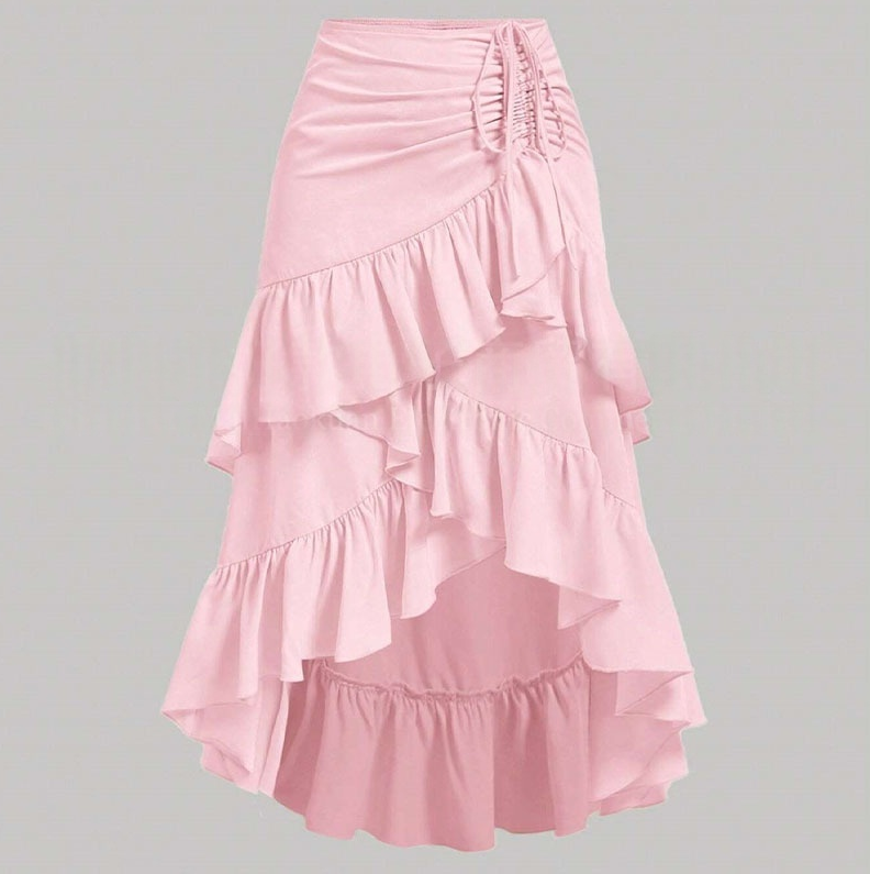 Skirts HOBBY Women's Skirt High Low Ruffled Gabardine Maxi Vintage Satin Khaki Female Clothing Fashion Week Long Skirt