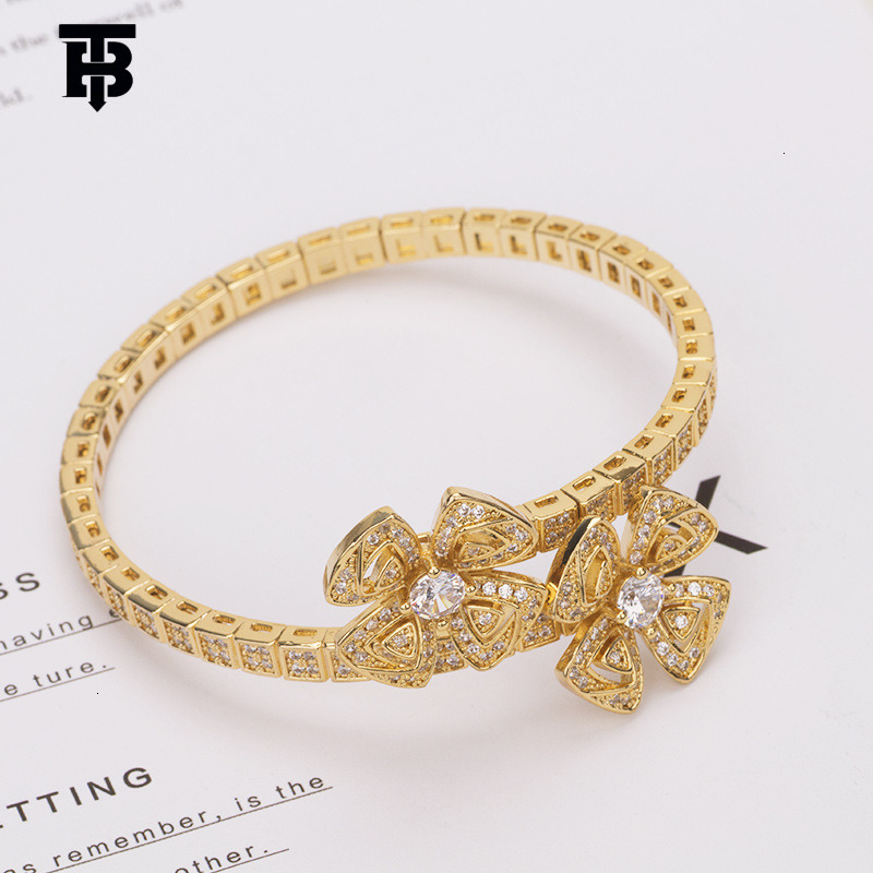 TB BHULAMTE Designer Lady Eternal Petal Bracelet Zircon Fashionable Modern Women's Jewelry Spring Snake Bone Hollow Double Flower Accessory