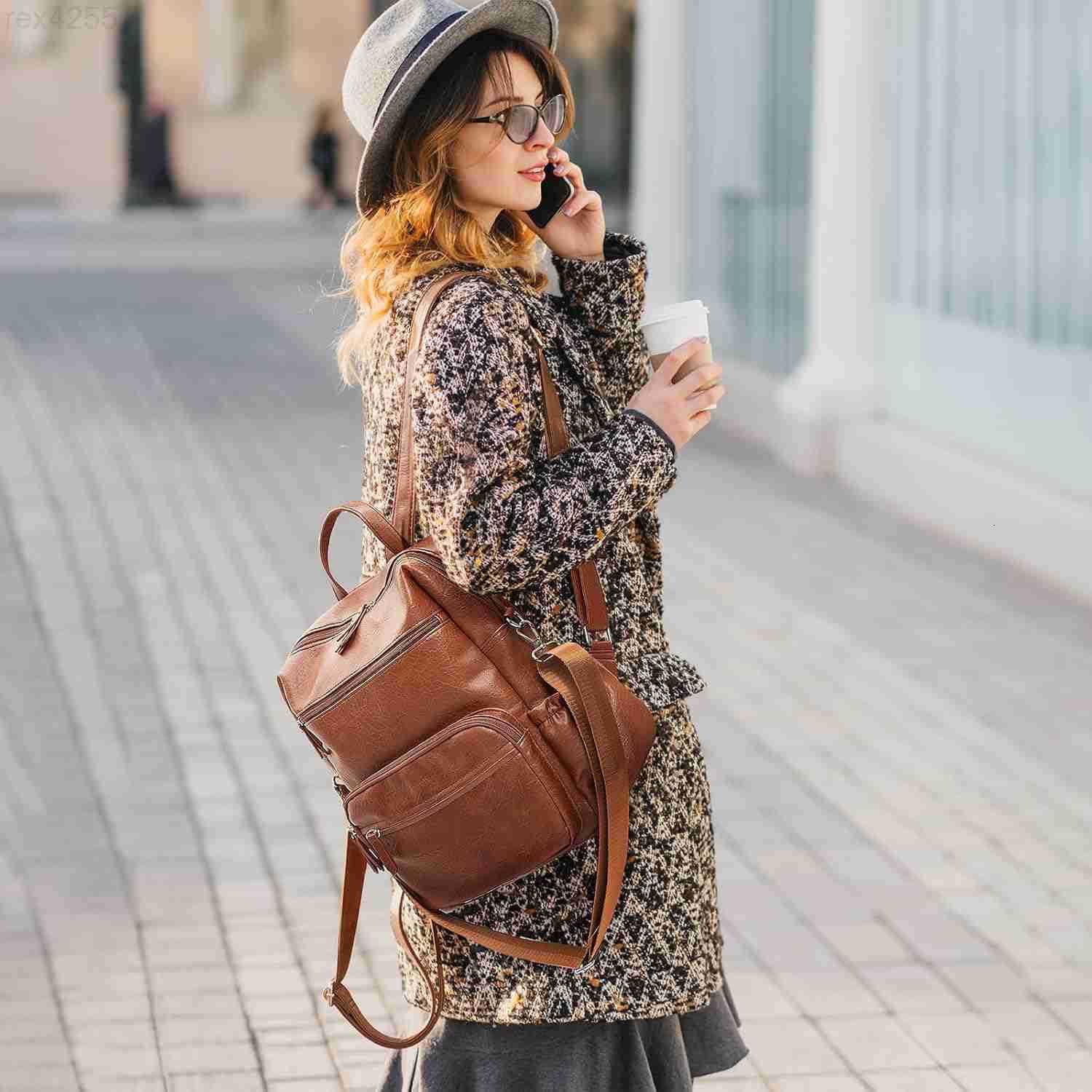 Purse for Women Large Fashion Designer Travel Backpack Ladies Shoulder Bag BrownW250903