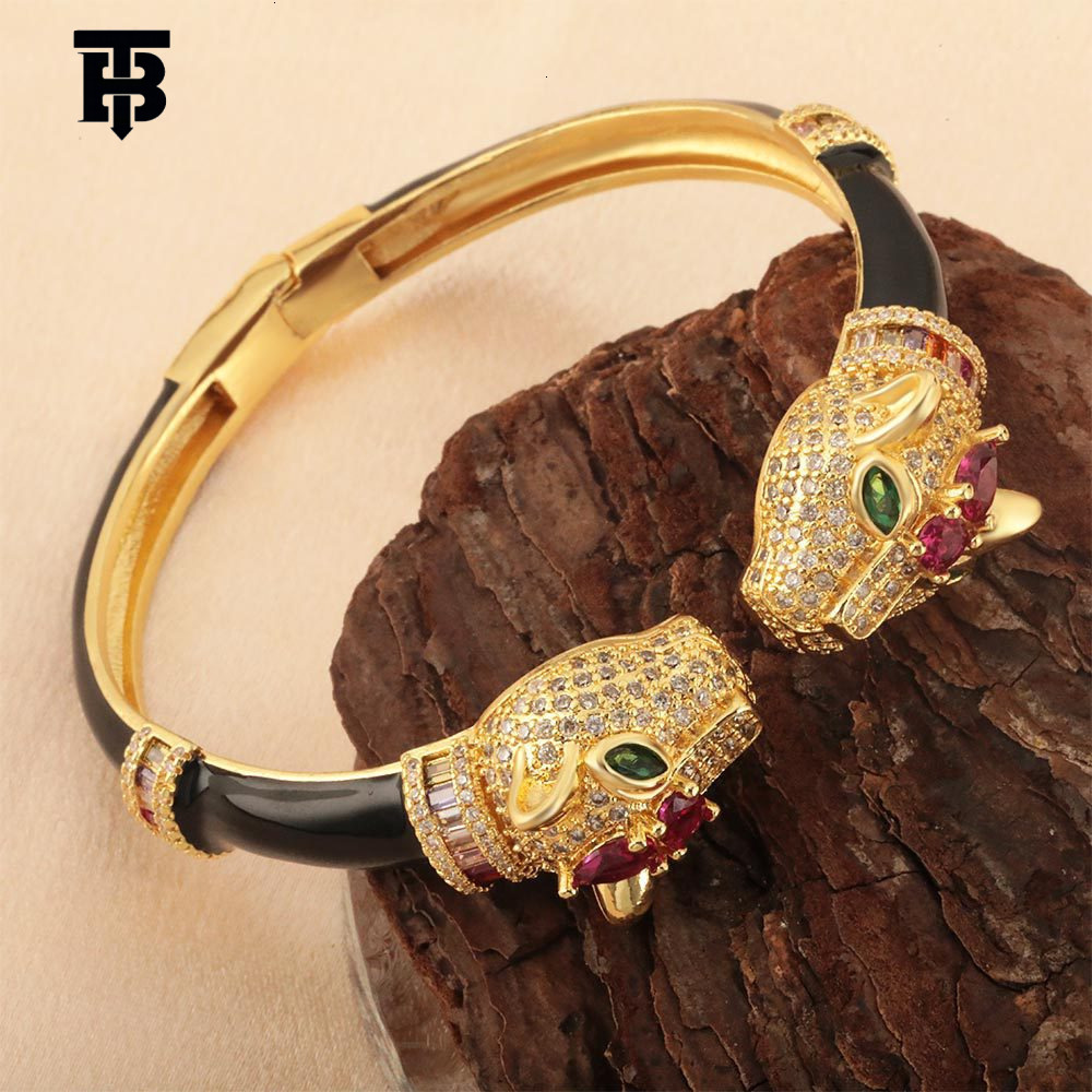 TB BHULAMTE Designer Women's Bracelet European And American Trendy Light Luxury Black Panther Open-ring Copper-plated Micro-inlaid Oxygen Bracele