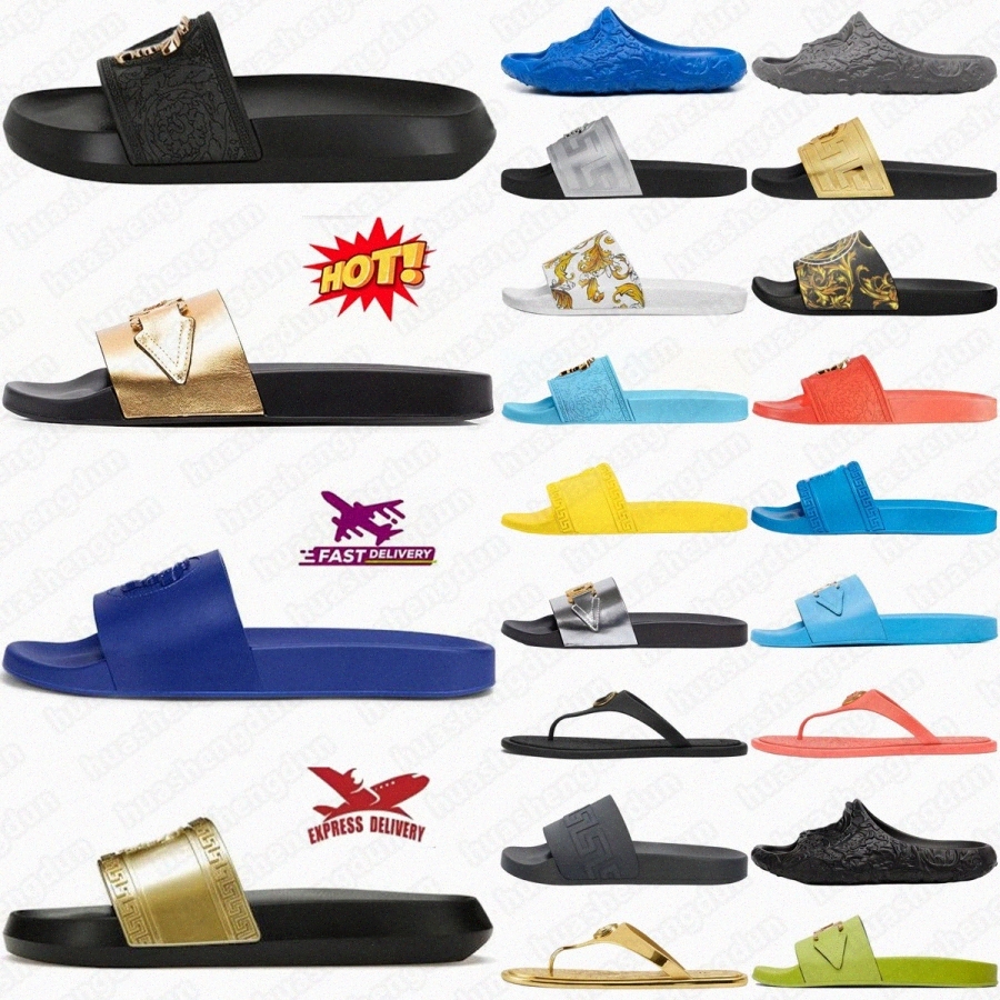 slides designer sandals slippers Medusa Pool Slide Palazzo Rubber Baroque shoes Black Logo mens Womens Blue Allover Navy La Gold WhiteWRXu#