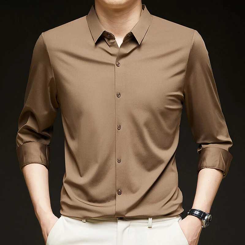 Mens 4Way Stretch Dress Shirt Solid Long Sleeve Formal Shirts Wedding Business Casual Button Down Shirts X250903