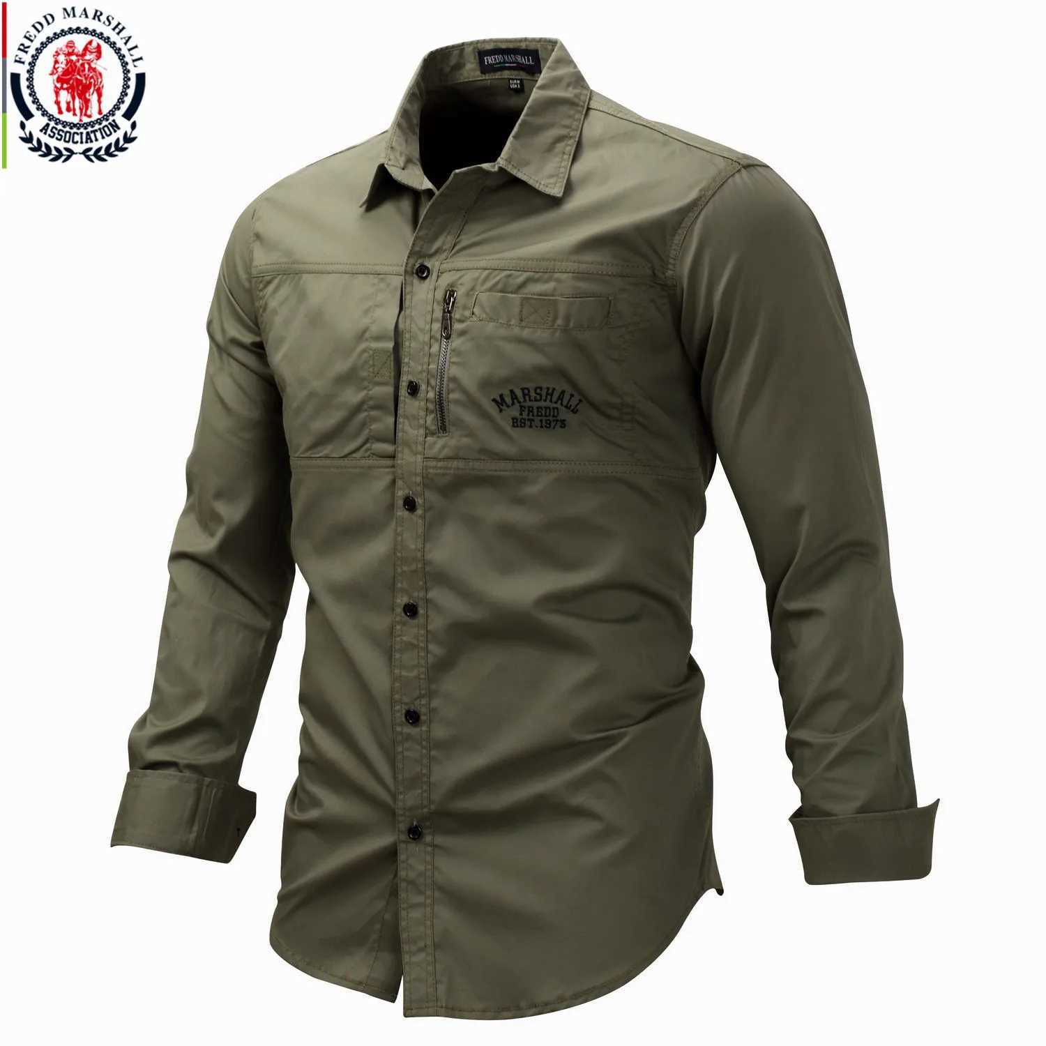 Fredd Marshall 2023 Fashion Military Shirt Long Sleeve Multipocket Casual Shirts Brand Clothes Army Green Camisa Masculina 117 X250903