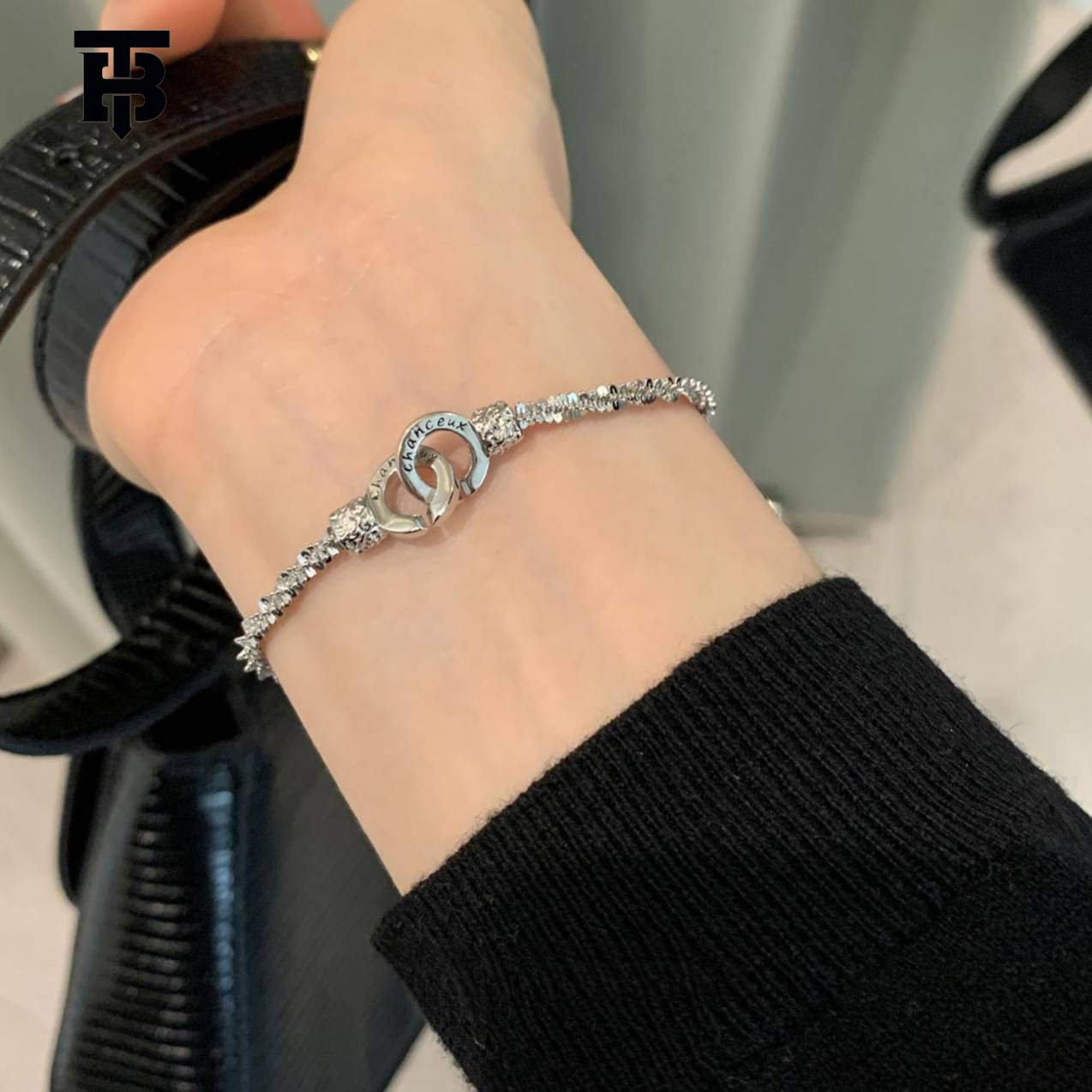 TB BHULAMTE Designer Lady S925 Pure Silver Light Luxury Niche And Exquisite Double-ring Lock Star Bracelet A New Style Of Personalized High-end Women&