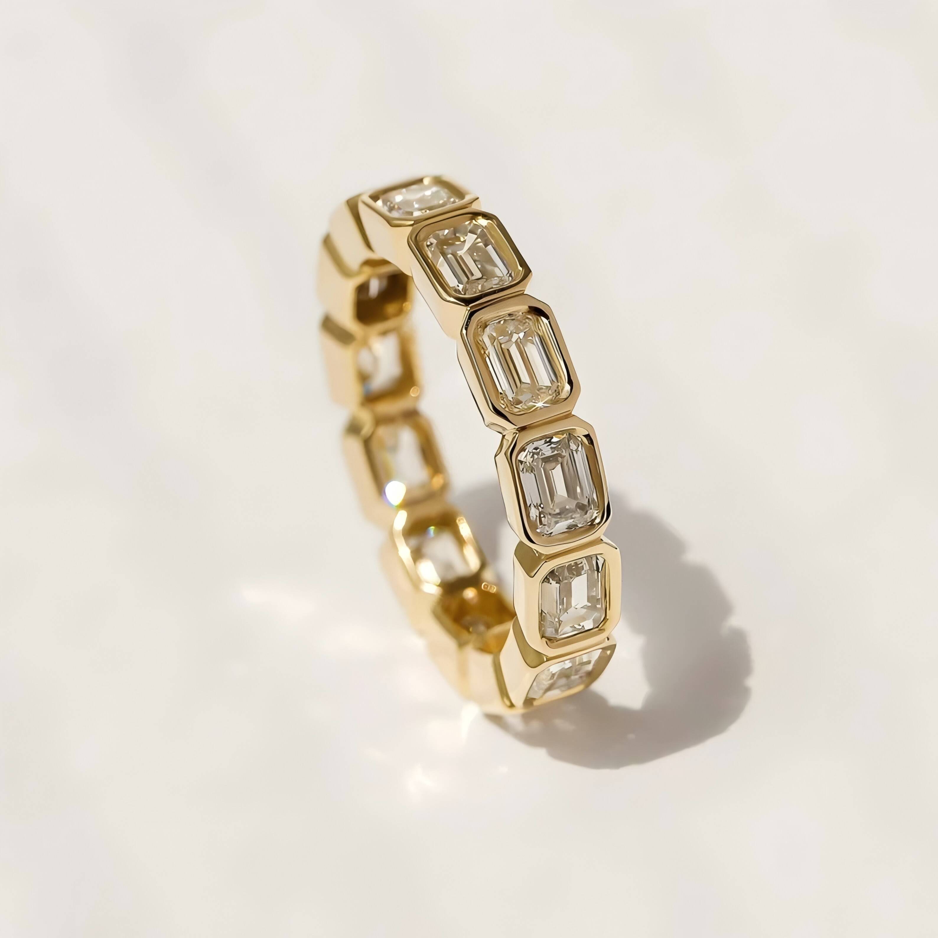 Igi Certified Lab Grown Diamond Emerald Oval Cut Bezel Eternity Band Rings 18k 14k Pure Gold Synthetic Diamond Ring