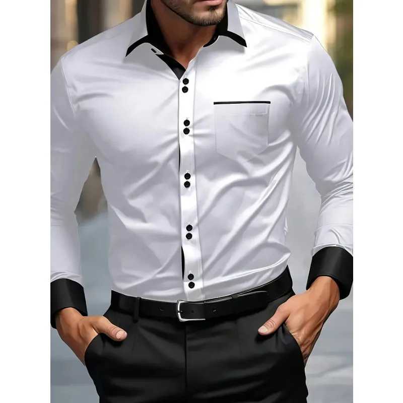 Men White Shirt Brand New Mens Fashion Patchwork Long Sleeve Elastic Shirt Four Season Male Tuxedo Shirts X250903