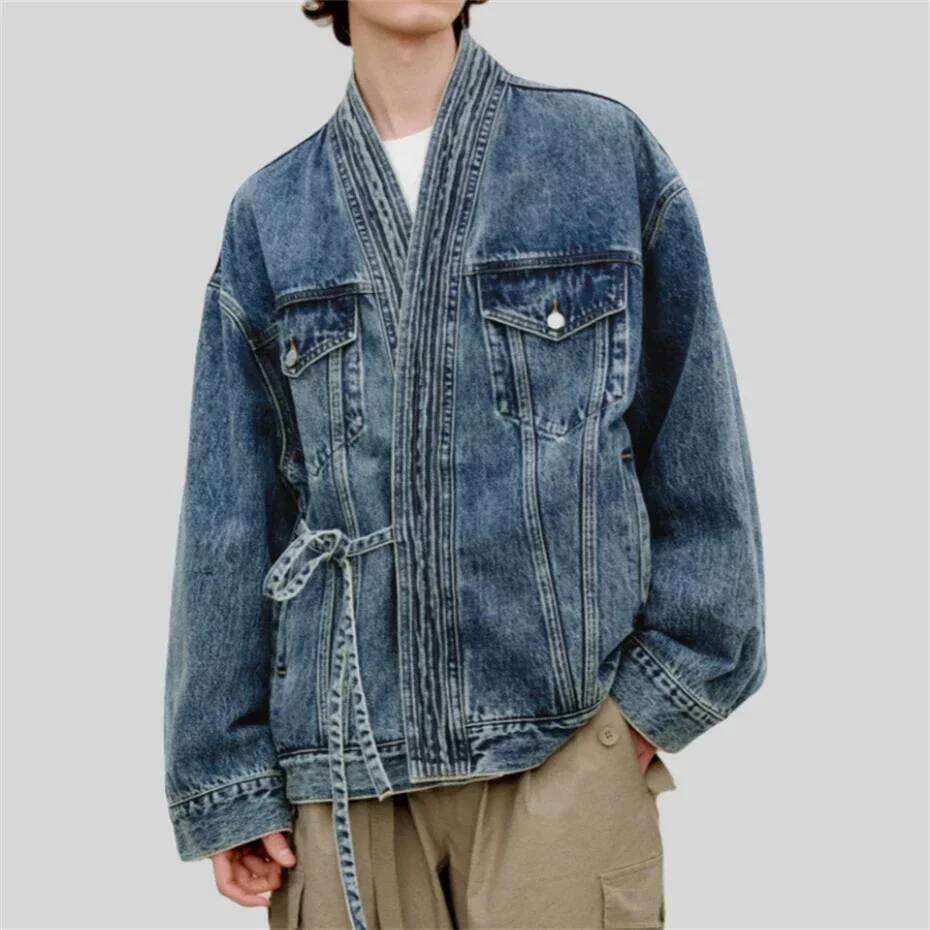 hoodie hoodie Chinese Style Denim Jackets Men Asymmetrical Lace-up Loose Jacket Cotton Autumn Vintage Outwear Plus Size Blue Couple Coat jacket jacket