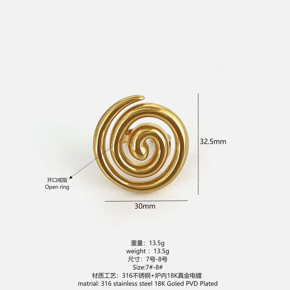 Stainless Steel Conch Spiral Hollow Open Non-Fading Personality Versatile Exaggerated Women's Ring