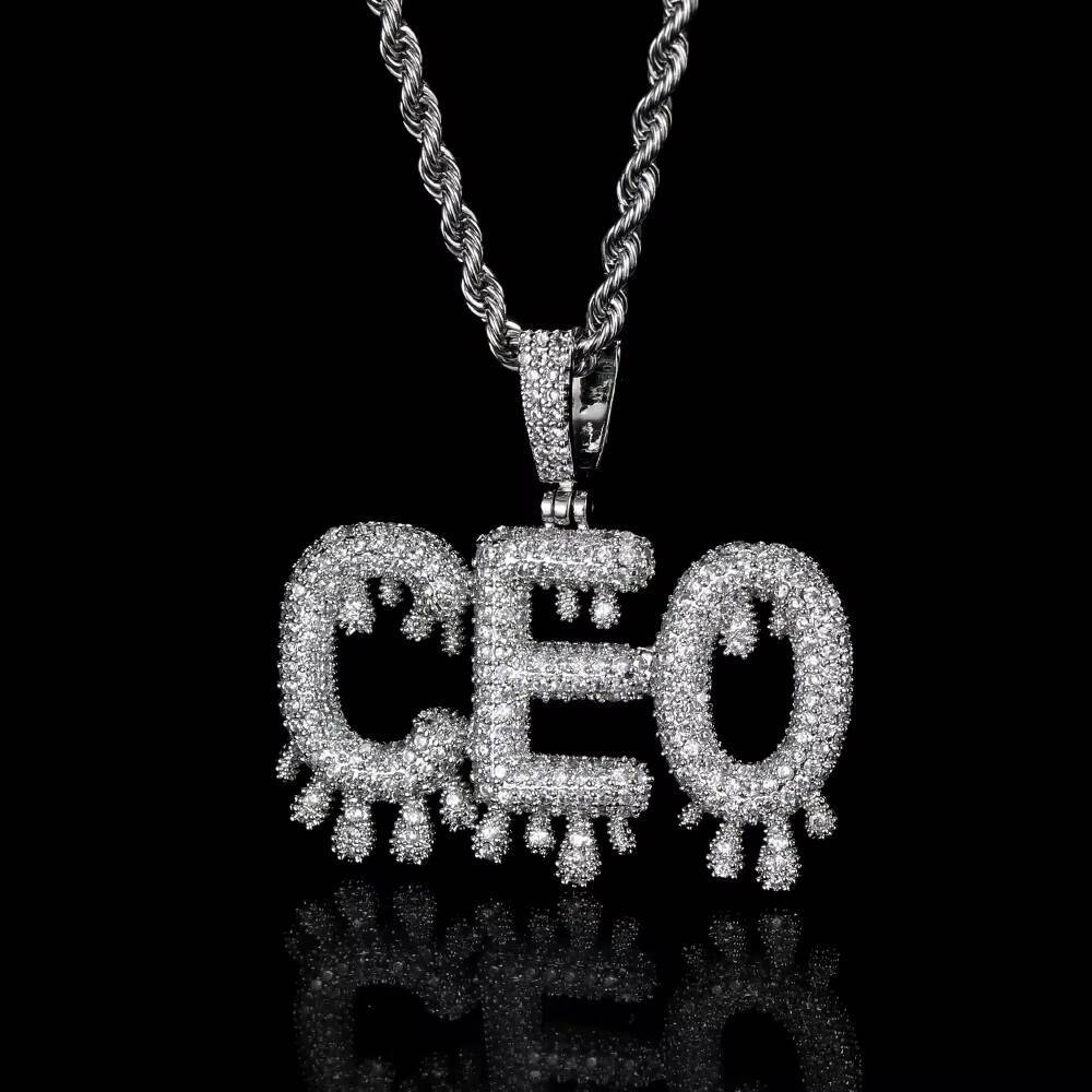 Hip Hop Custom Name Necklace Gold Plated Initial Pendant Water Drop Design Bubble Letter Jewelry Gift with Moissanite Stones Pendant Customizable