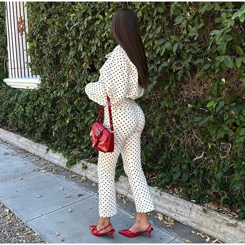 Women's Tracksuits Polka Dot Print Shorts Coats Suits Women Loose High Neck Long Sleeves Zipper Drawstring Sets Female 2025 Autumn Chic Set C2603