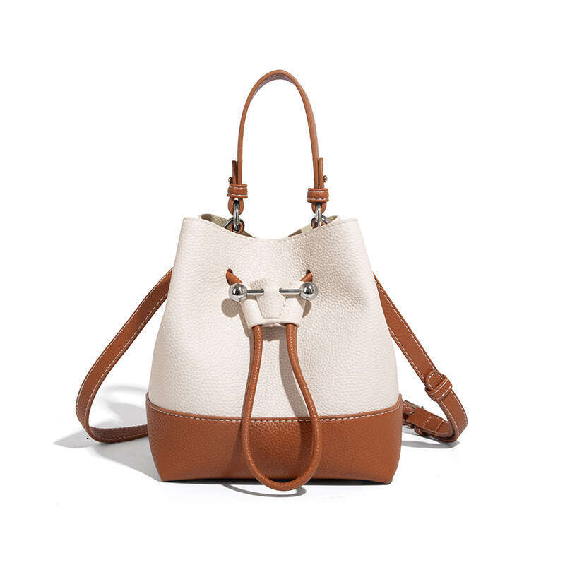 2025 Spring European Retro Women's Bucket Bag Fashion Crossbody Drawstring Patchwork Canvas Handheld Bag Brown Apricot Pink Beige Black