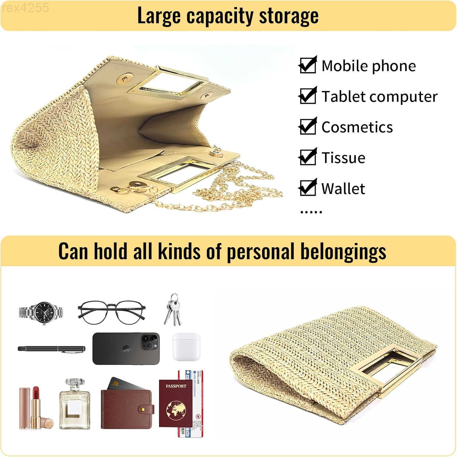 Women Clutch Top Handbags Straw Raffia Bag Purse Woven Tote CrossBag for Women Beach Summer TravelW250903