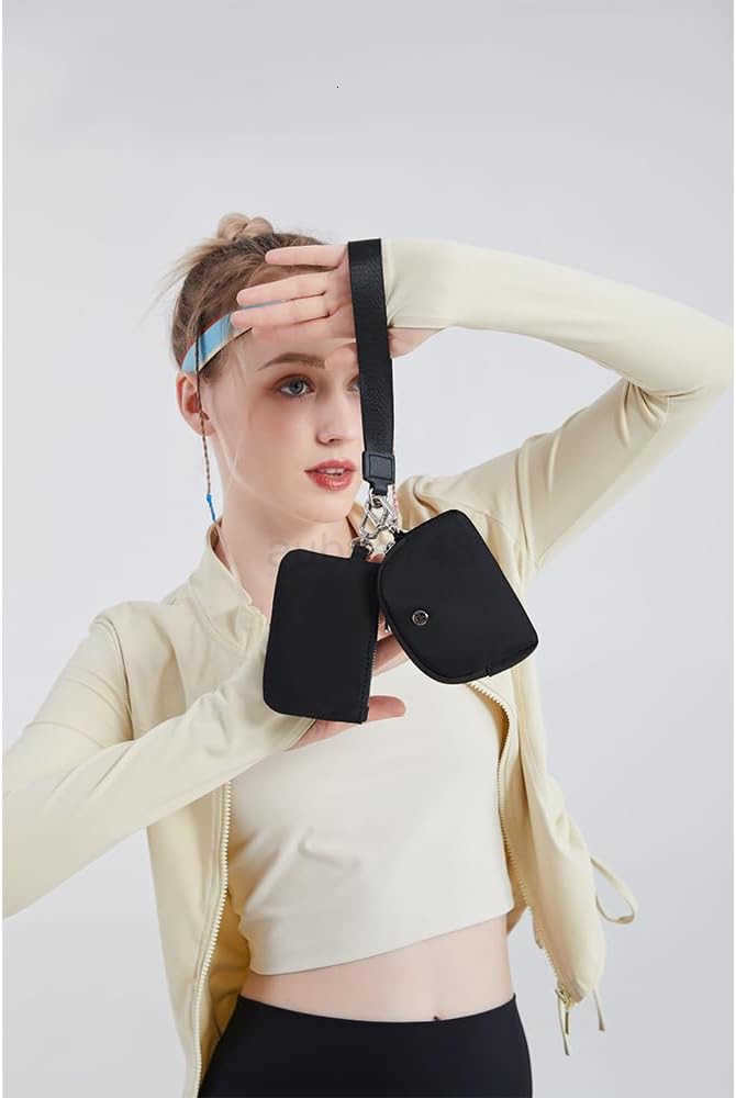 Mini Zip Around Wristlet Wallet for Women Detachable Dual Pouch Wristlet Portable Coin Pocket Keychain Small Purse BlackBlack M250903