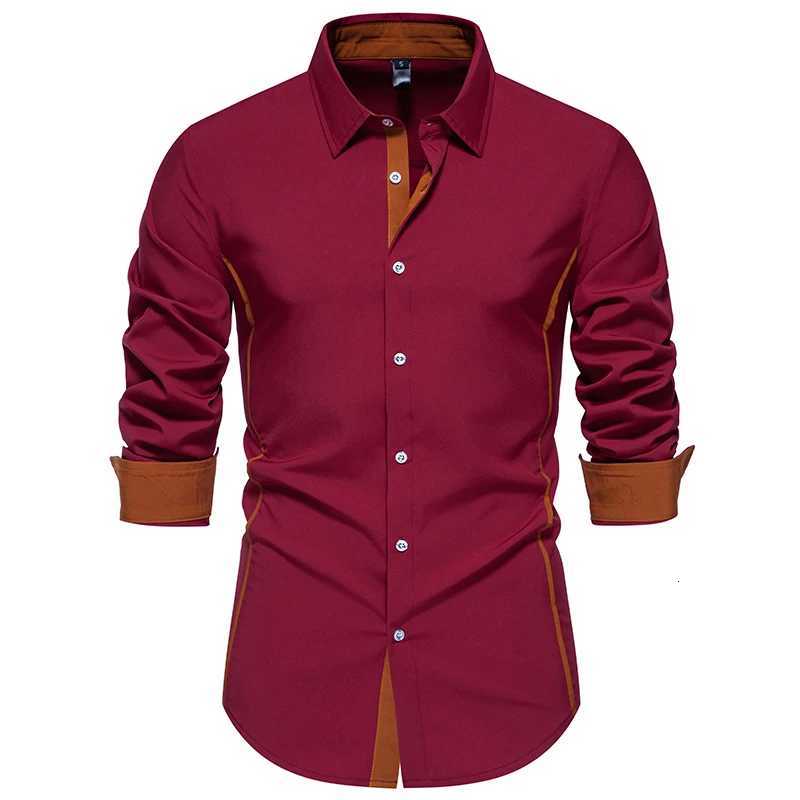 New Autumn Mens Color Block Long Sleeve Shirt Casual Business Solid Shirts Male Daily Office Work Top Shirts Party Dress Social X250903