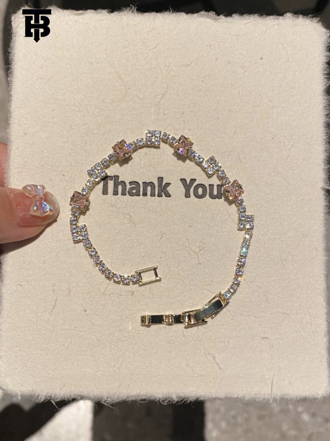 TB BHULAMTE New Designer Pearl Light Women's Bracelet Luxurious Style Super Shiny Pink Square Zircon Bracelet High-end Multi-functional Jewelry