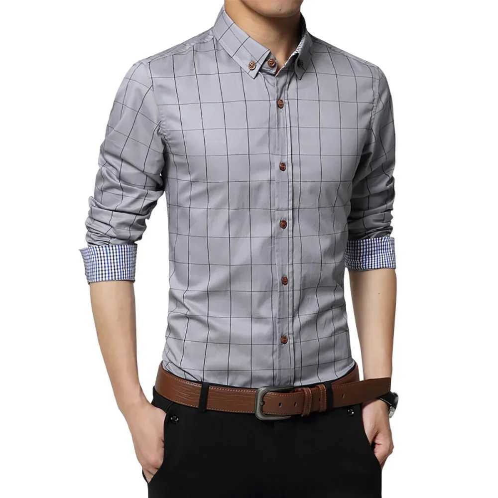 brand Men dress shirts plaid Business mens Work Shirt Casual Cotton Shirts Long Sleeved blouse Fashion slim social Shirts Man X250903