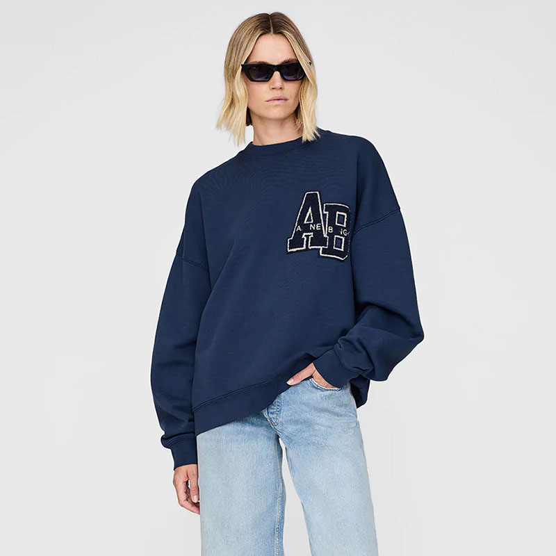 Designer AB Classic Fall/Winter 2025 Hand-Embroidered Letter Print Fleece Sweatshirt For Women - Crew Neck Regular Fit Cotton Pullover Streetwear