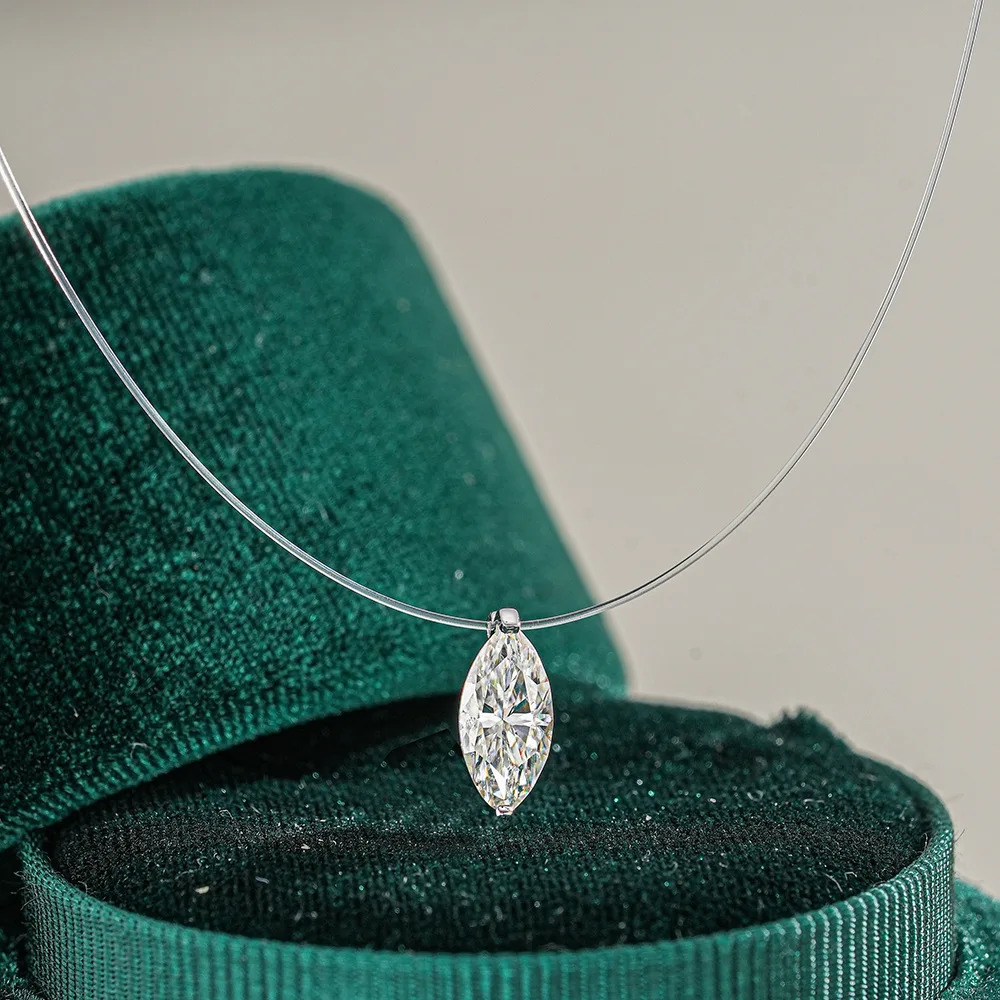 EWYA GRA Certified 1CT Marquise Cut Pendant Necklace for Woman 925 Silver Fishing Line Water Drop Diamond Necklaces 250902