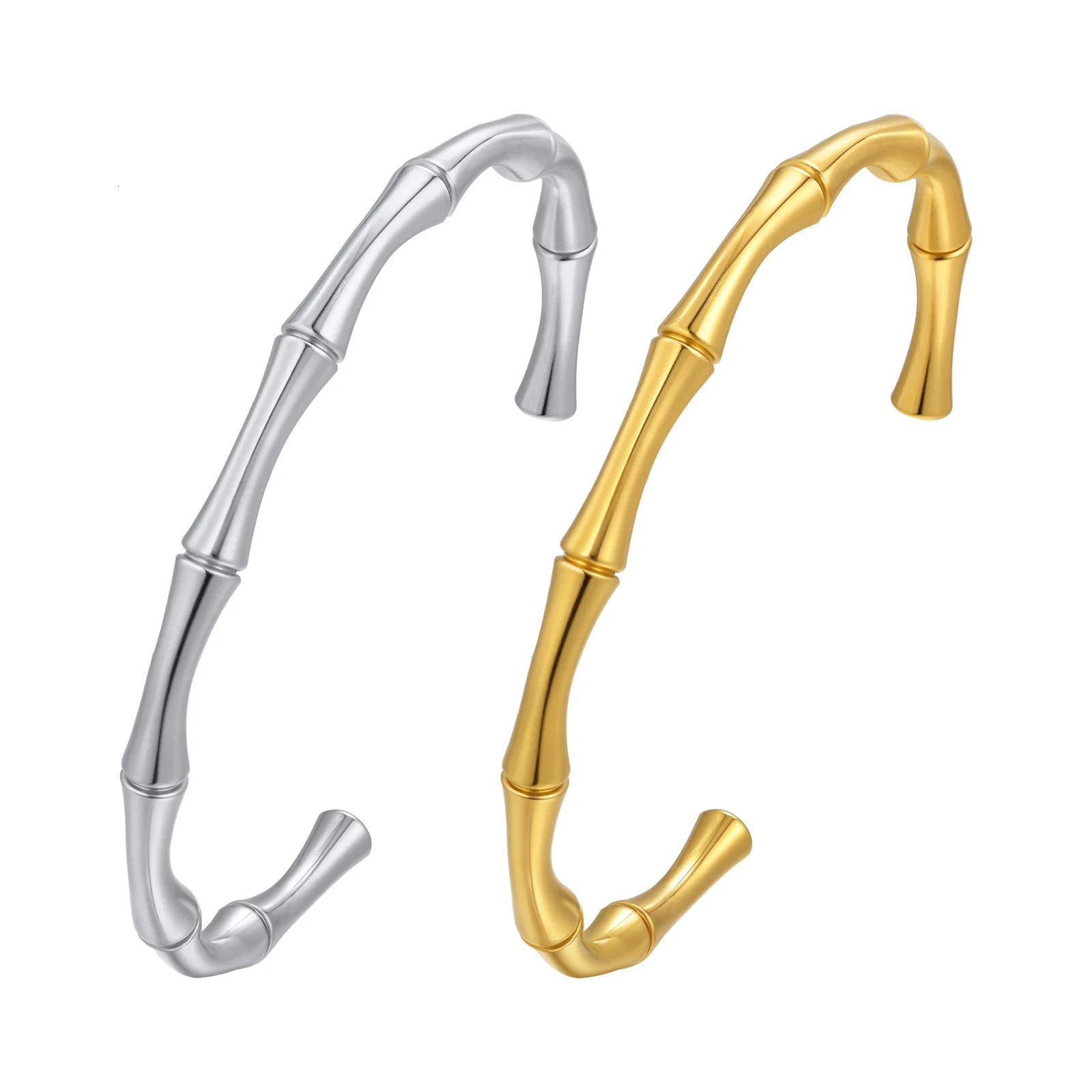 Open Cuff Bangle For Women Stainless Steel Bamboo Inspired Bracelet Non Tarnish Wholesale Jewelry 250902