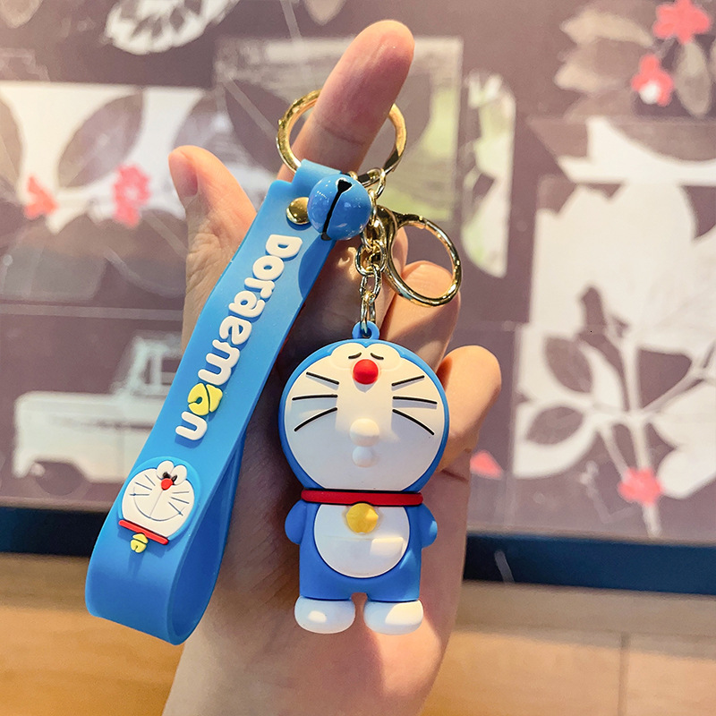keychain cartoon doraemon keychain cute ding dong cat pvc figurine bag pendant car key ring gift mini bag keychain