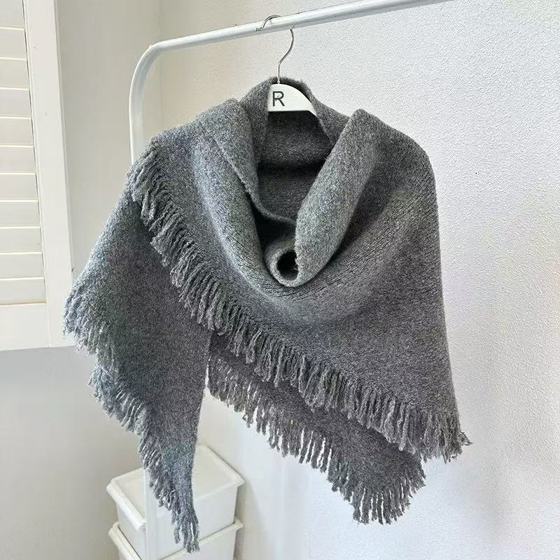 S01 new autumn and winter high-end Korean versatile tassel thick warm outer wear triangle scarf knitted wool scarf shawl