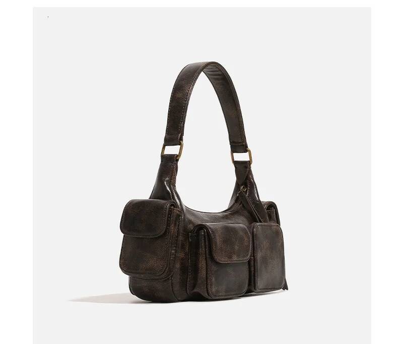 Luxury Handbag Small Double Pockets Shoulder Bags For Women 2024 New Fashion Trend Designer Underarm Bag Female Handbags And Purses Retro Handbag BagV