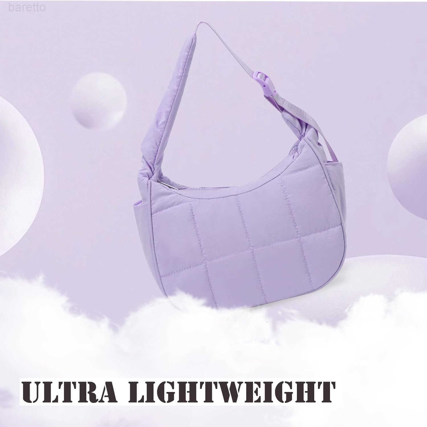 Small Puffer Crescent Underarm Shoulder Bag for Women Nylon Quilted Purses Handbags with Adjustable Strap M250903